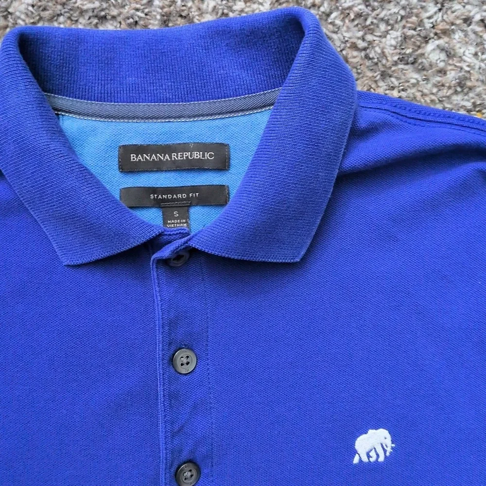 Banana Republic Pique Polo Shirt Blue Elephant Logo Cotton‎ Casual Mens Small